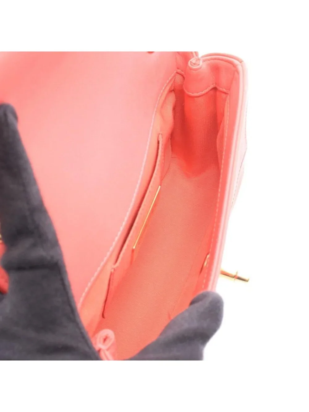 Chanel Shoulder Bag Quilted Small Red Pink Leather Chain